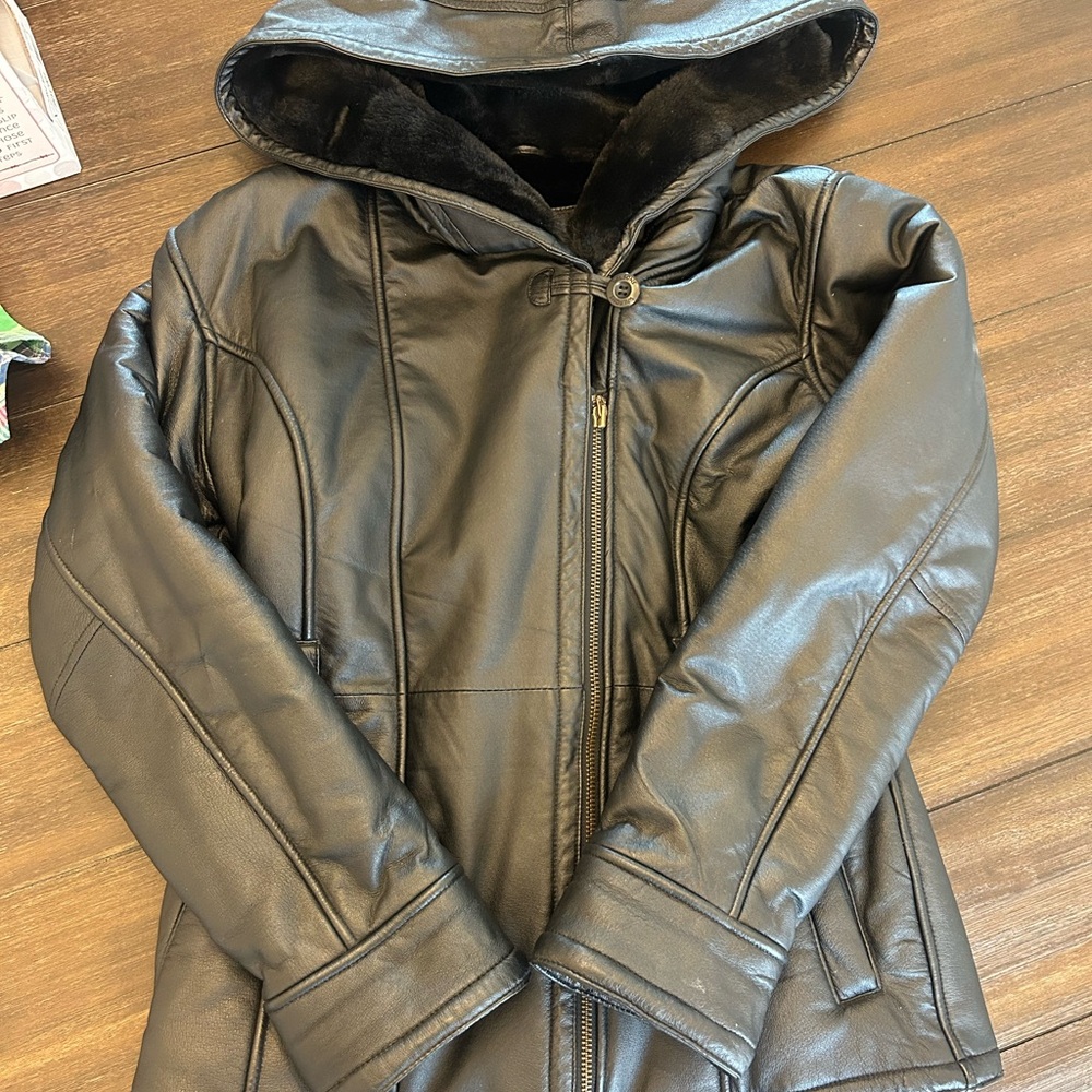 Black Hooded Leather Jacket